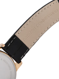 Sambungan Perancis Lelaki Hitam Dial & Kulit Hitam Tali Analog Watch FCL25