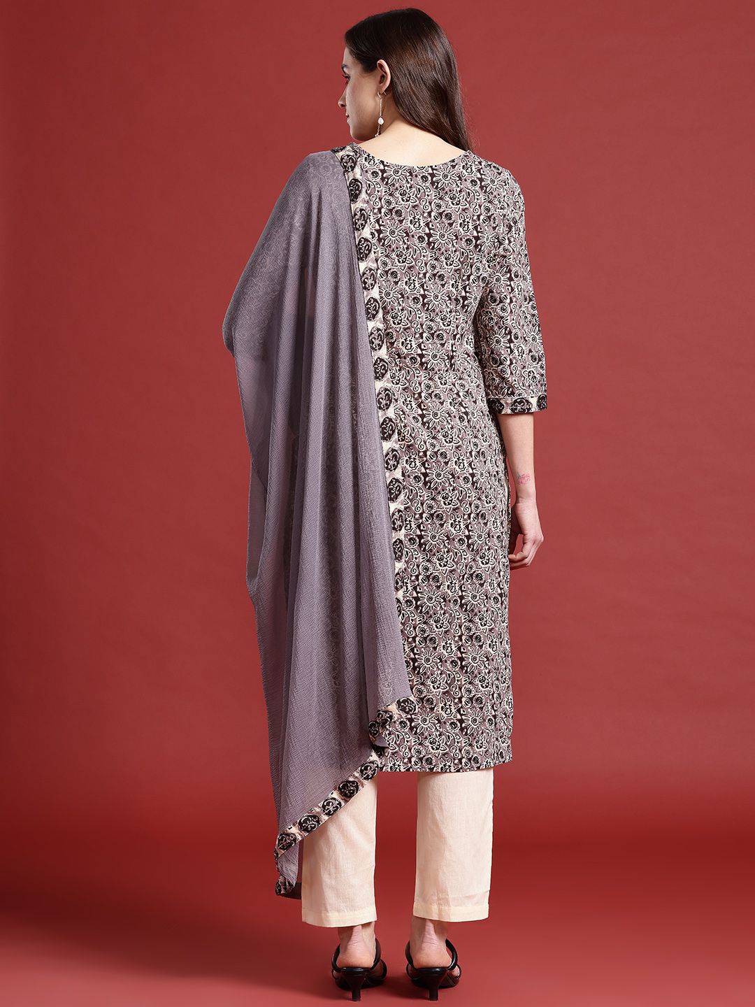 Anouk Women Ethnic Motifs Printed Pure Cotton Kurta with Trousers & Dupatta