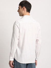 THE BEAR HOUSE Slim Fit Vertical Stripes Twill Spread Collar Casual Shirt