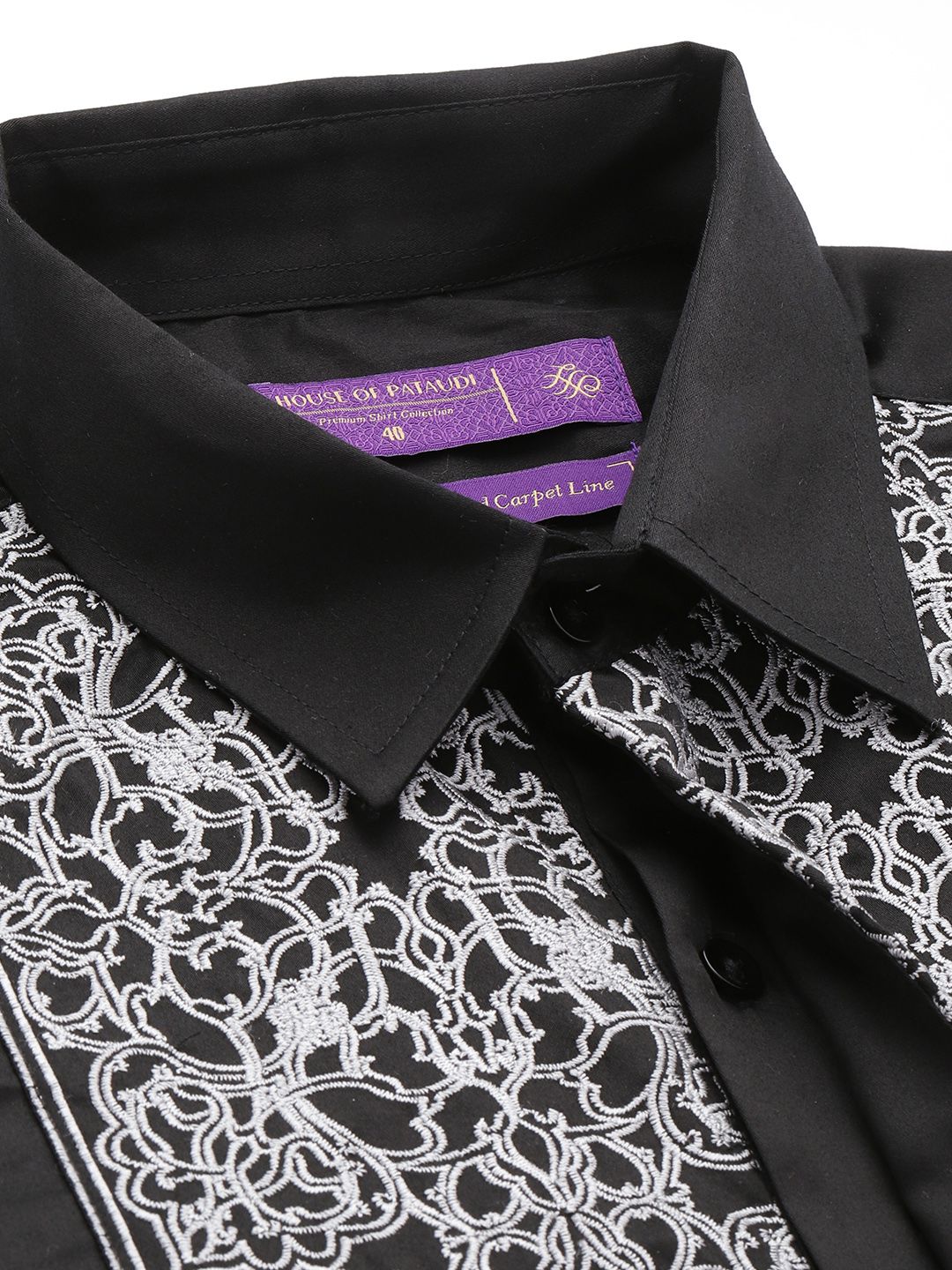 House of Pataudi Pure Cotton Ethnic Motifs Embroidered Opaque Party Shirt