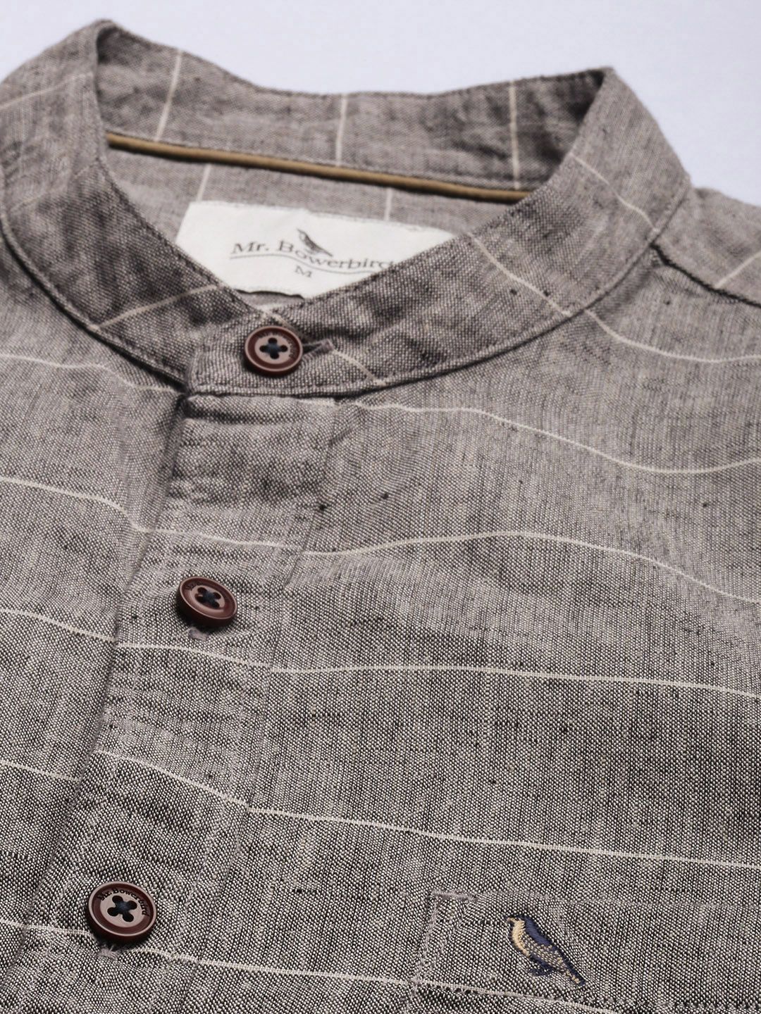 Mr Bowerbird Men Grey Tailored Fit Horizontal Stripes Casual Shirt