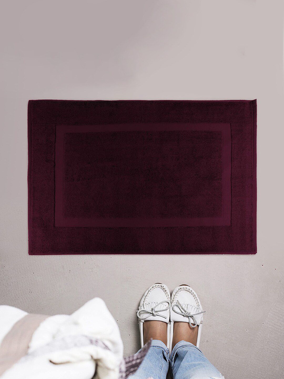 MYTRIDENT Burgundy Set of 2 Super Absorbent 800 GSM Cotton Bath Mat