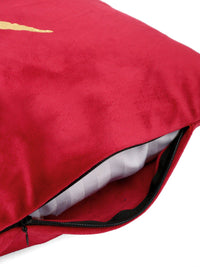 HOSTA HOMES Maroon & Gold-Toned Set of 5 Floral Velvet Square Cushion Covers