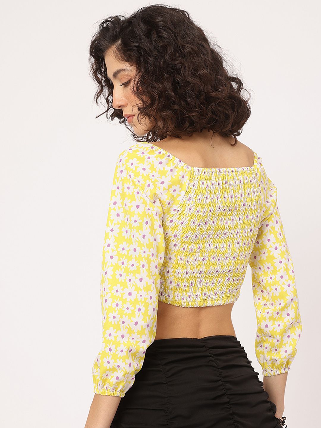 DressBerry Dash of Floral Smocked Empire Padded Crop Top