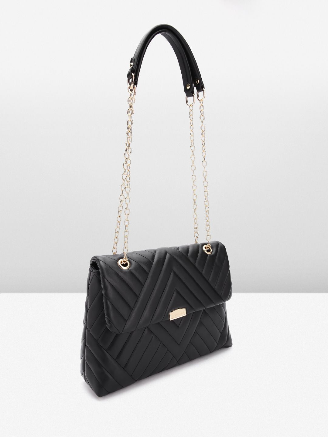 Lino Perros Women Striped Structured Satchel Bag with Quilted Detail