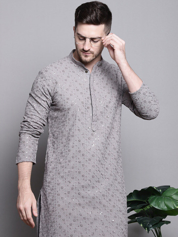 Jompers Floral Embroidered SequinnedStraight Kurta With Pyjamas