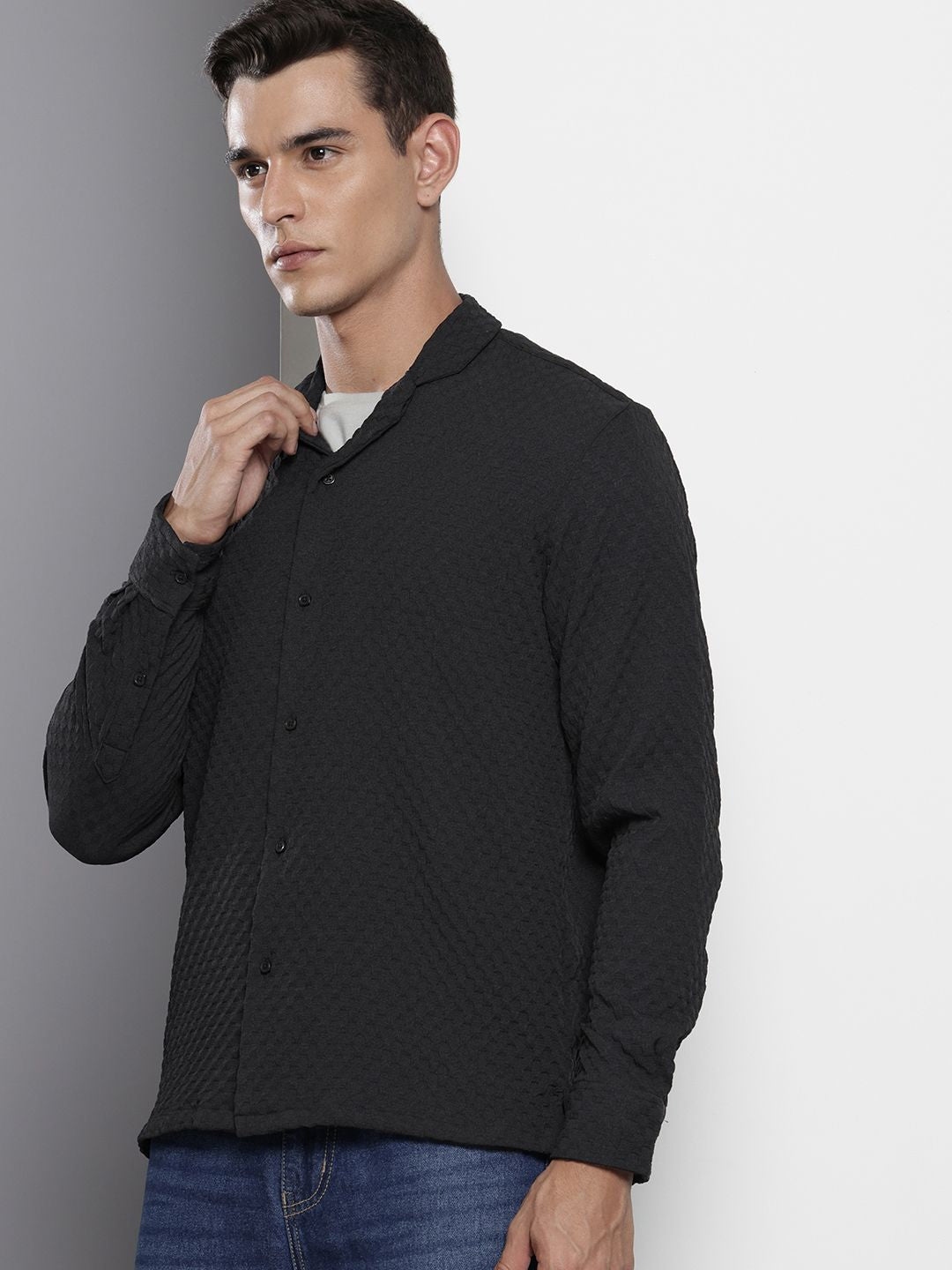 The Indian Garage Co Self Design Opaque Relaxed Fit Casual Shirt