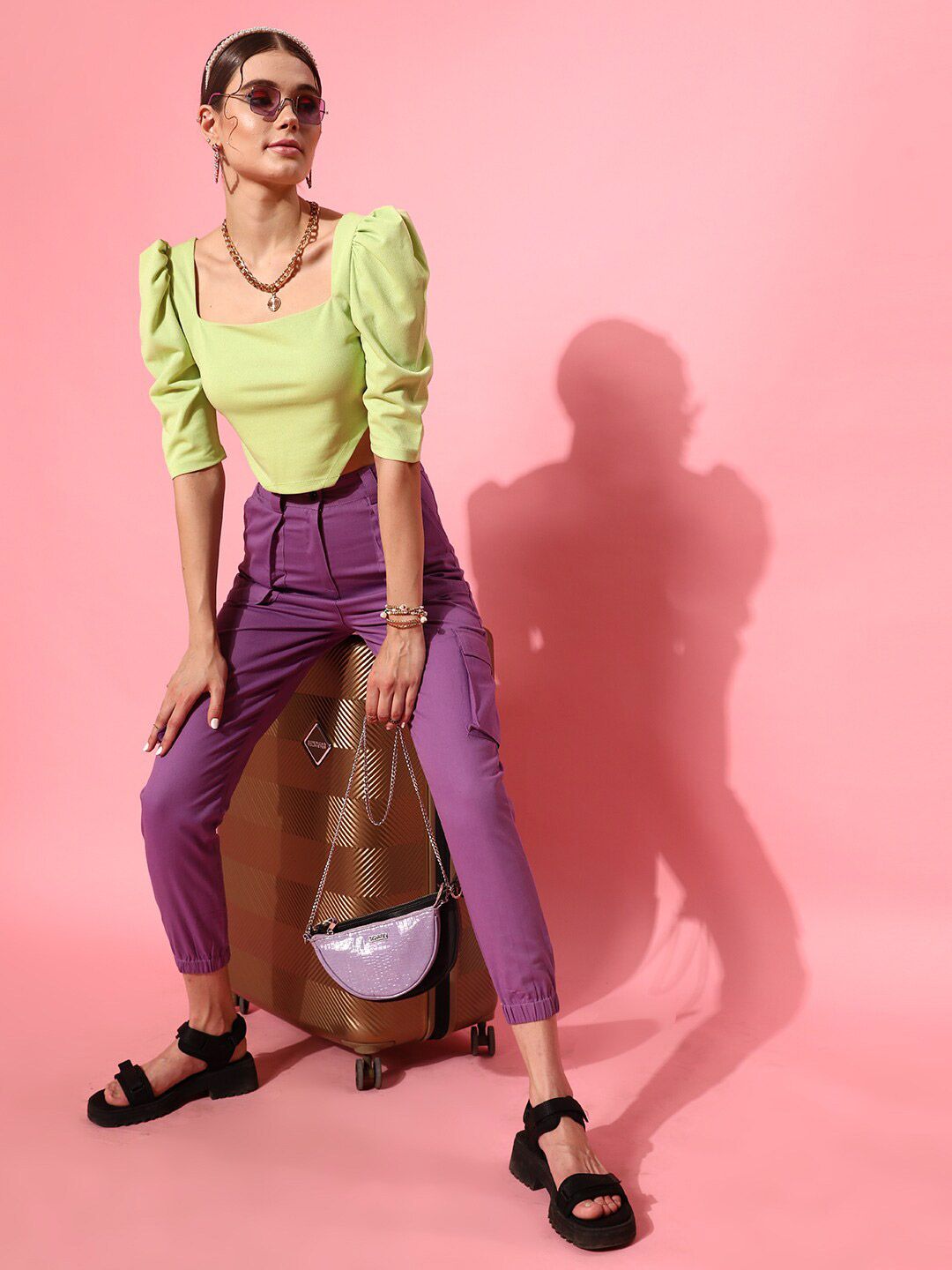 STREET 9 Lime Green Crepe Crop Top