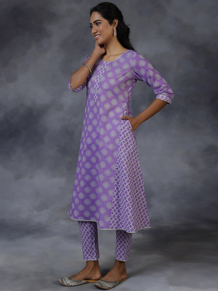 Libas Ethnic Motifs Printed A-Line Pure Cotton Kurta with Trousers & Dupatta