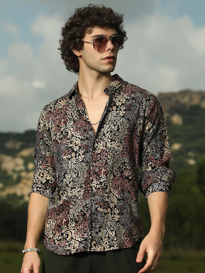 Kampus Sutra Lelaki Santai Fit Button-Down Collar Floral Printed Shirt Shirt