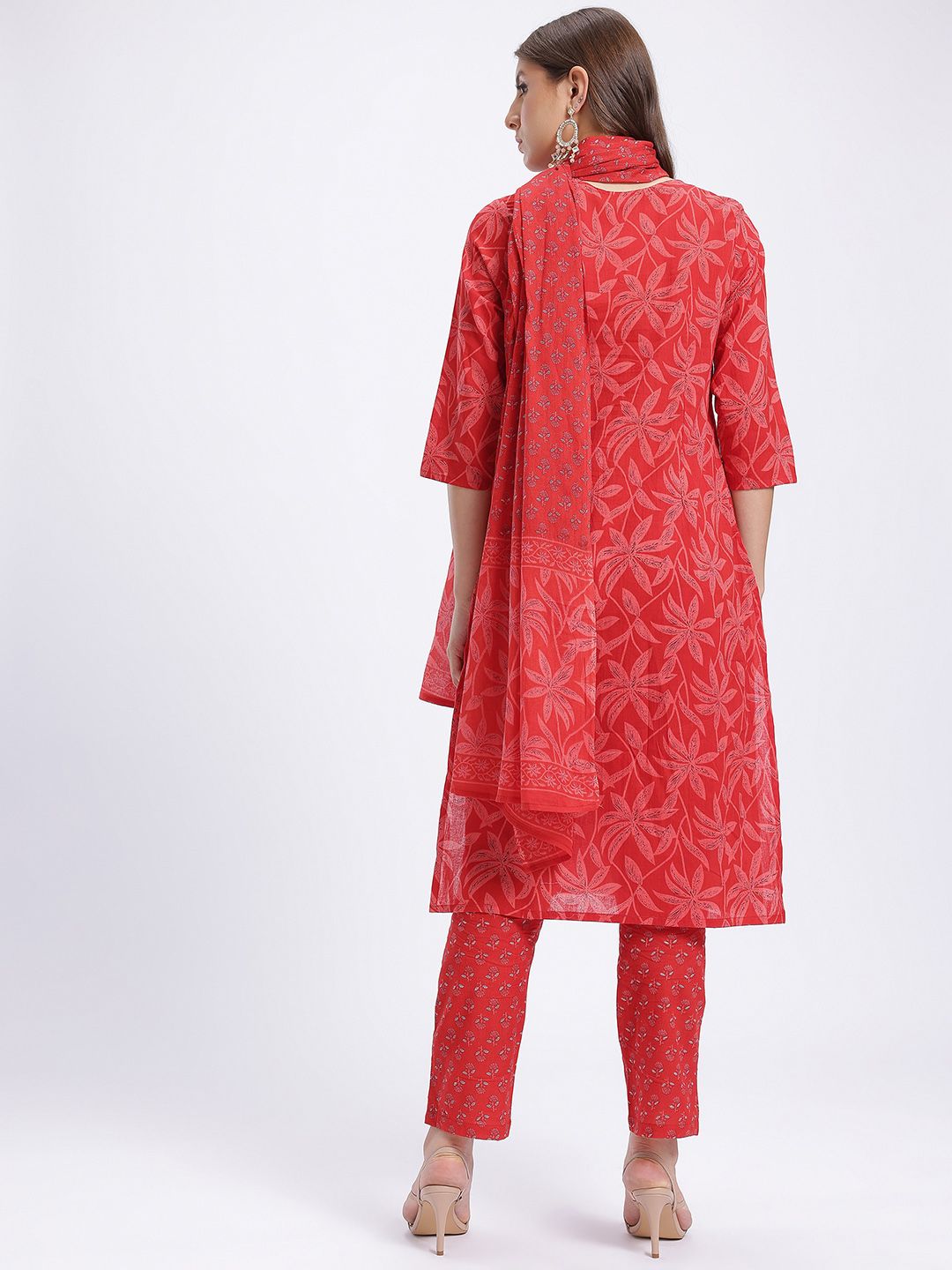 Anouk Floral Print Kurta With Trousers & With Dupatta