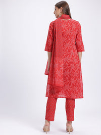 Anouk Floral Print Kurta With Trousers & With Dupatta