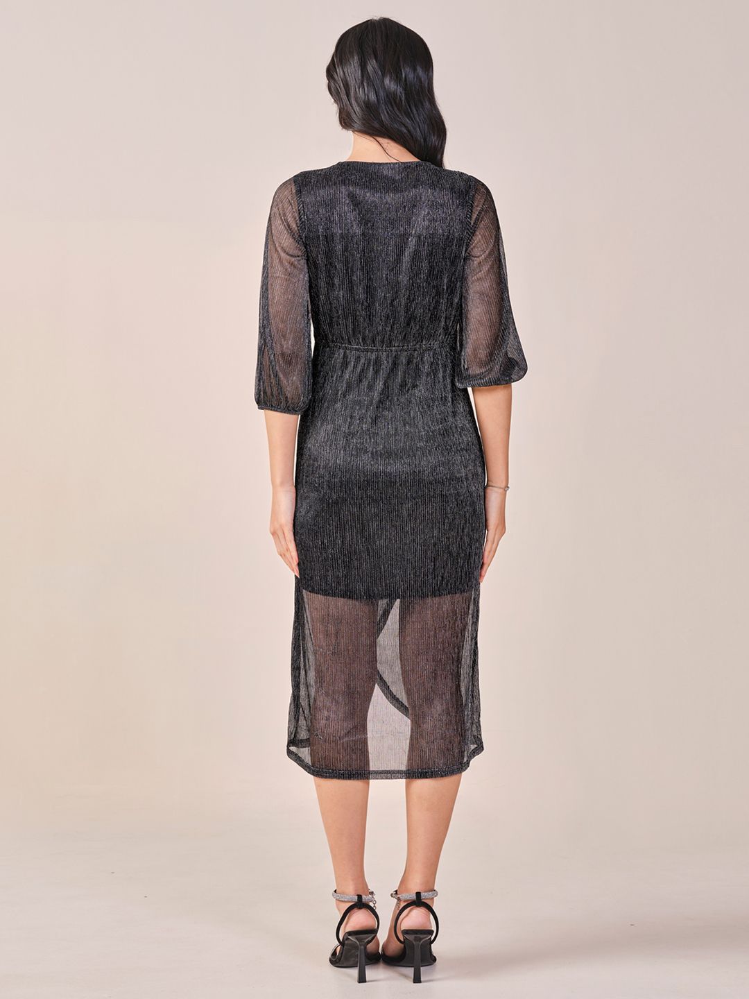 AND Puff Sleeve Midi Wrap Dress