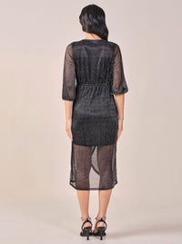 AND Puff Sleeve Midi Wrap Dress