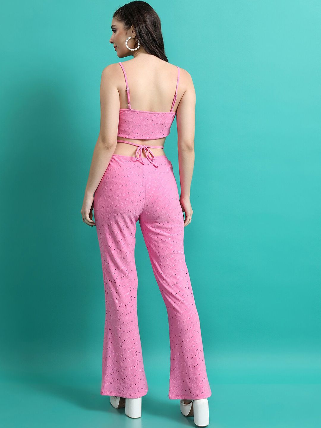 Tokyo Talkies Self Designed Shoulder Straps Crop Top With Trousers