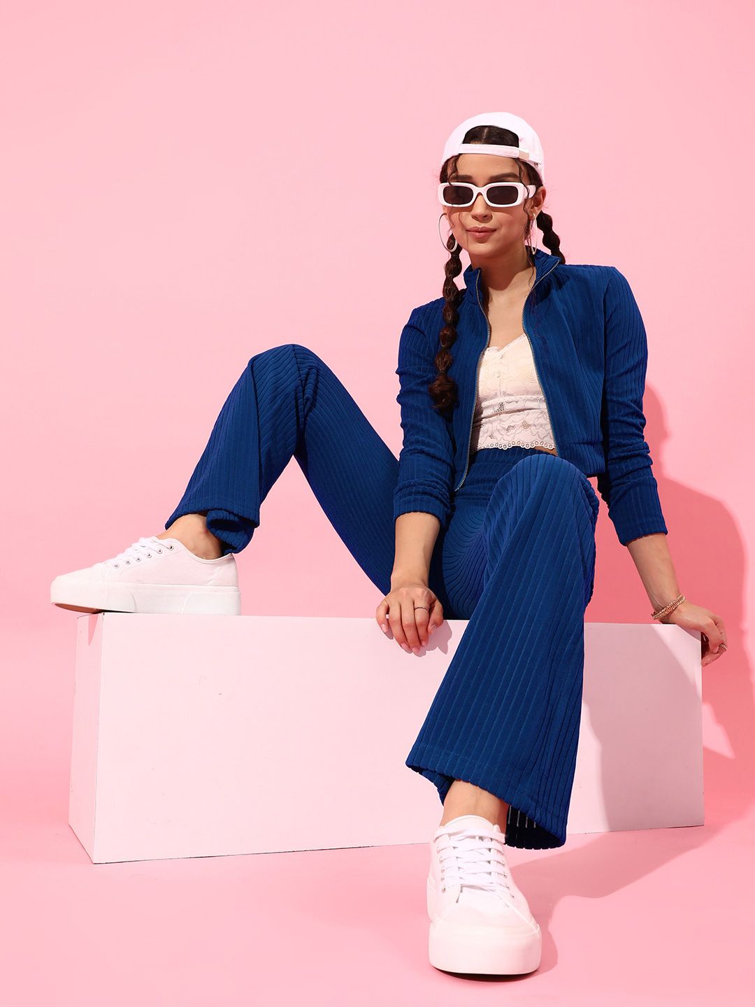 STREET 9 BASICS Women Blue Flared Pleated Trousers