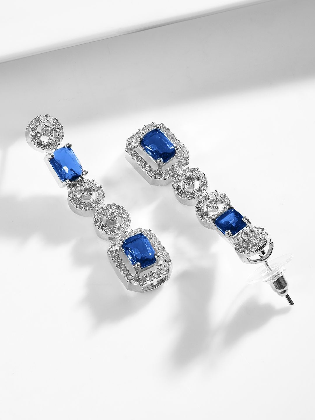 Rubans Rhodium-Plated Blue AD & Cubic Zirconia Studded Statement Jewelry Set