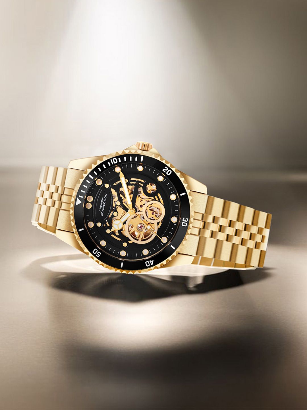 French Connection Men Skeleton Dial & Reset Time Analogue Automatic Motion Watch