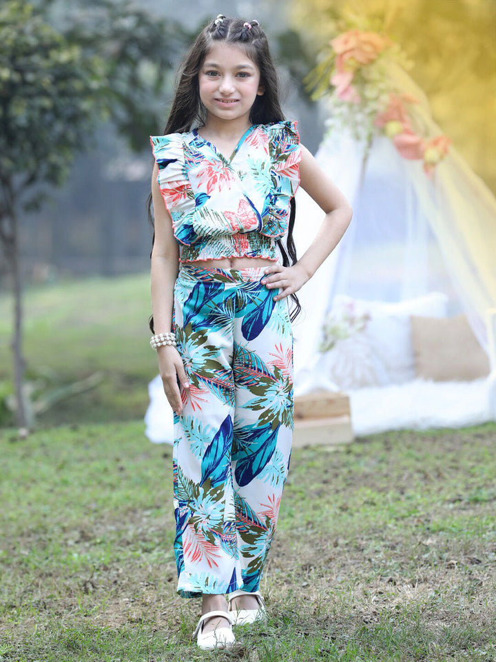 Cutiekins Girls Printed V-Neck Top with Trousers
