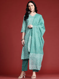 Anouk Geometric Printed Kurta with Trousers & With Dupatta