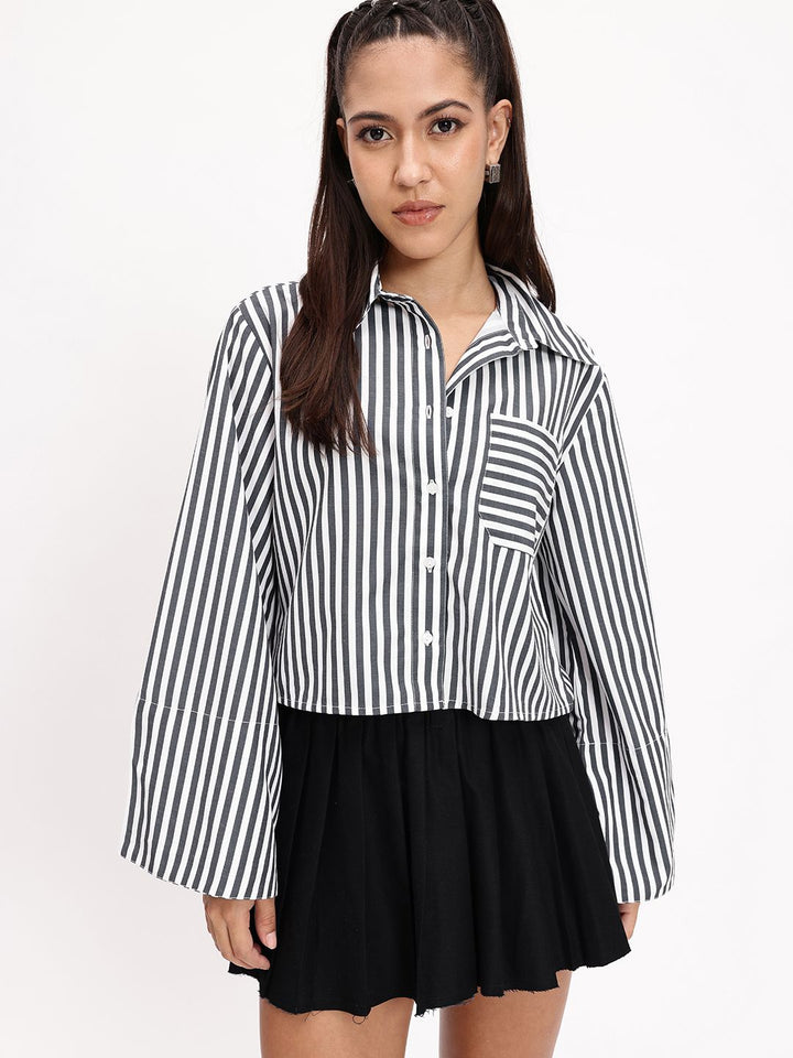 DressBerry Striped Story Slit Sleeves Season Shirt