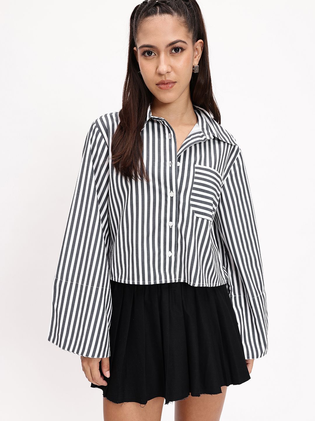 DressBerry Striped Story Slit Sleeves Season Shirt