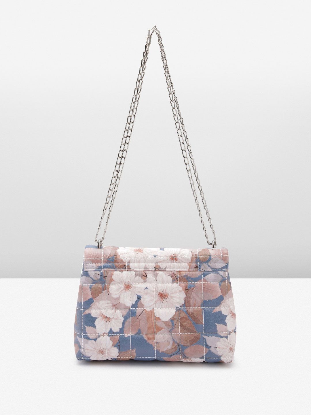 Lino Perros Floral Print Structured Shoulder Bag with Quilted Detail