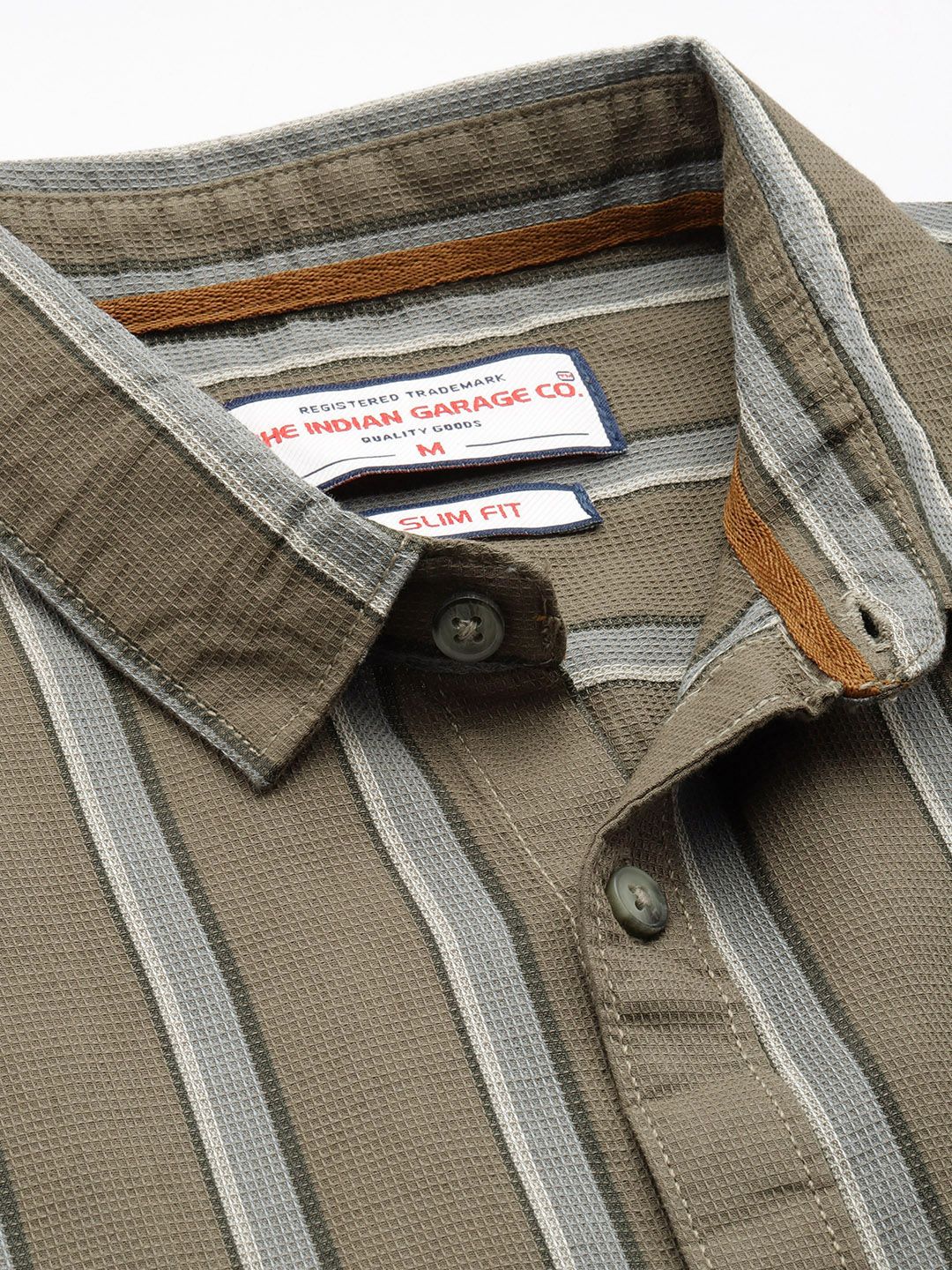 The Indian Garage Co Pure Cotton Slim Fit Striped Textured Casual Shirt