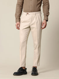 Mr Bowerbird Men Tailored Fit Textured Pleated Trousers