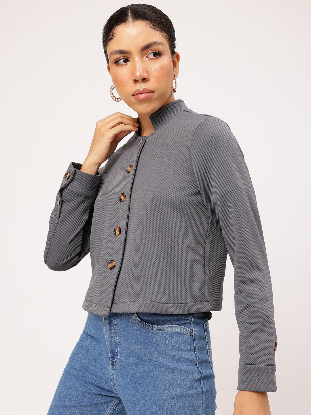 Dressberry Striped Mirage Stand Collar Jacket