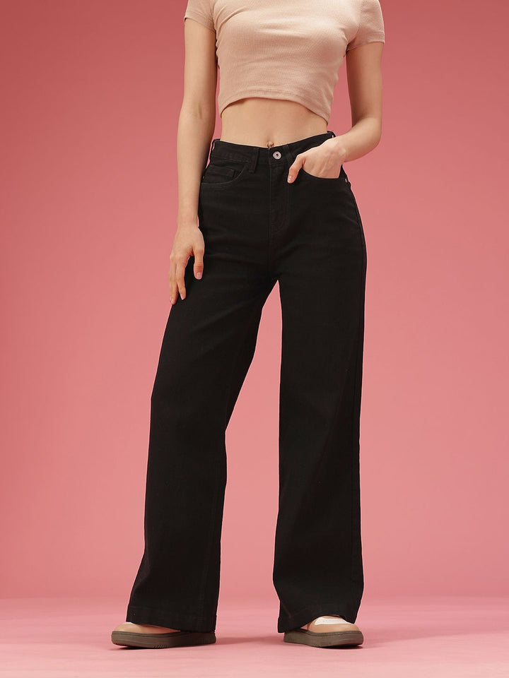 DressBerry Women Wide Leg High-Rise Stretchable Jeans