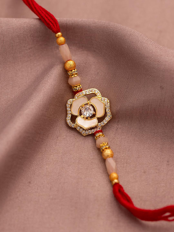 Voylla Floral Sparkle American Diamond Studded Thread Rakhi
