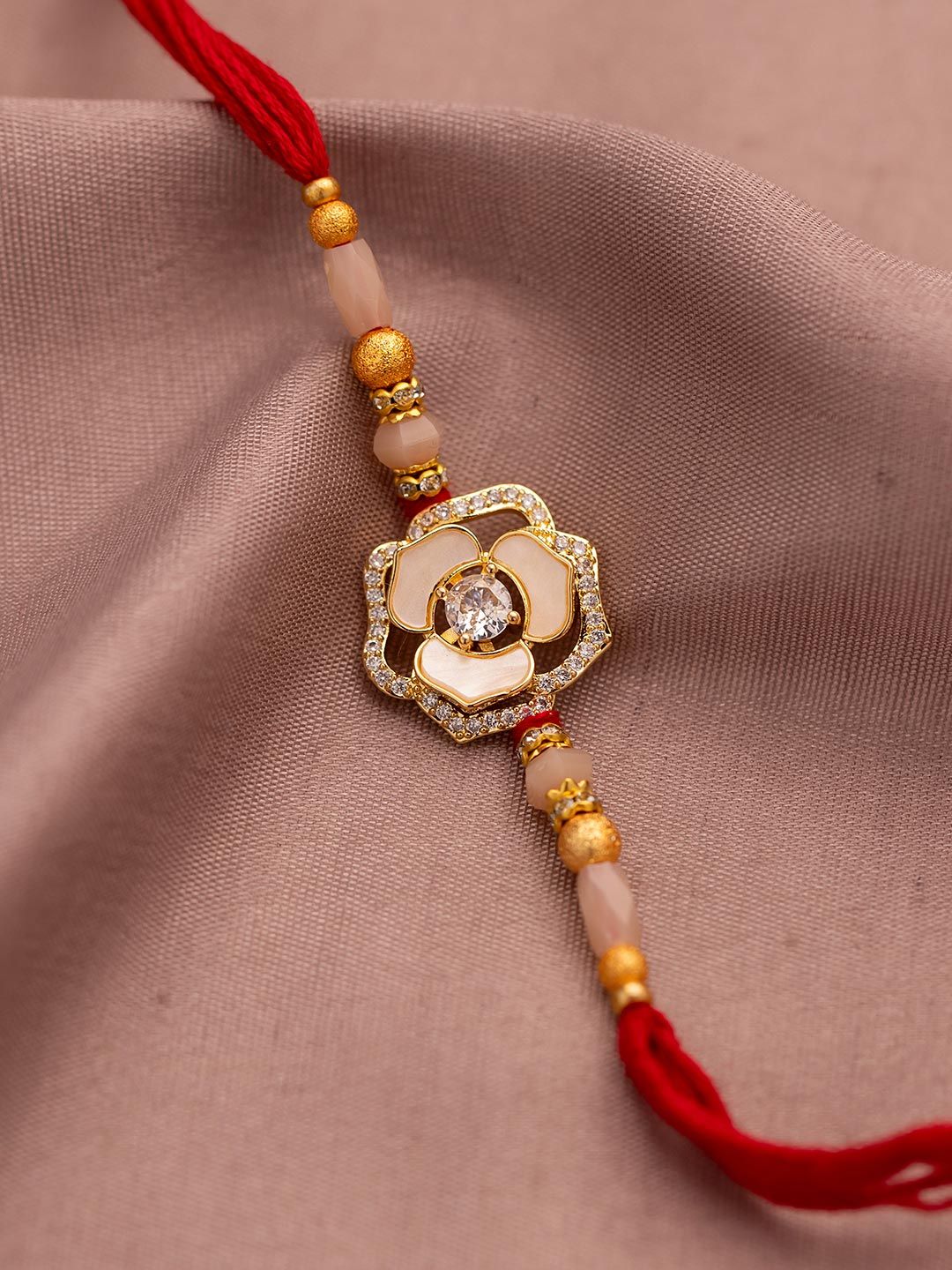 Voylla Floral Sparkle American Diamond Studded Thread Rakhi