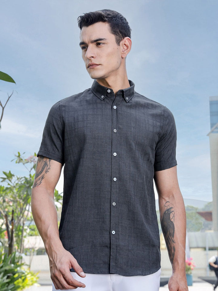 Thomas Scott Men Premium Regular Fit Button-Down Collar Textured Casual Shirt