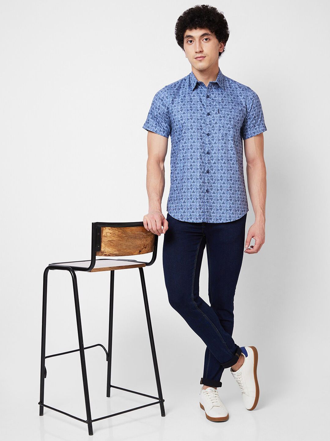 SPYKAR Spread Collar Short Sleeves Geometric Printed Cotton Casual Shirt