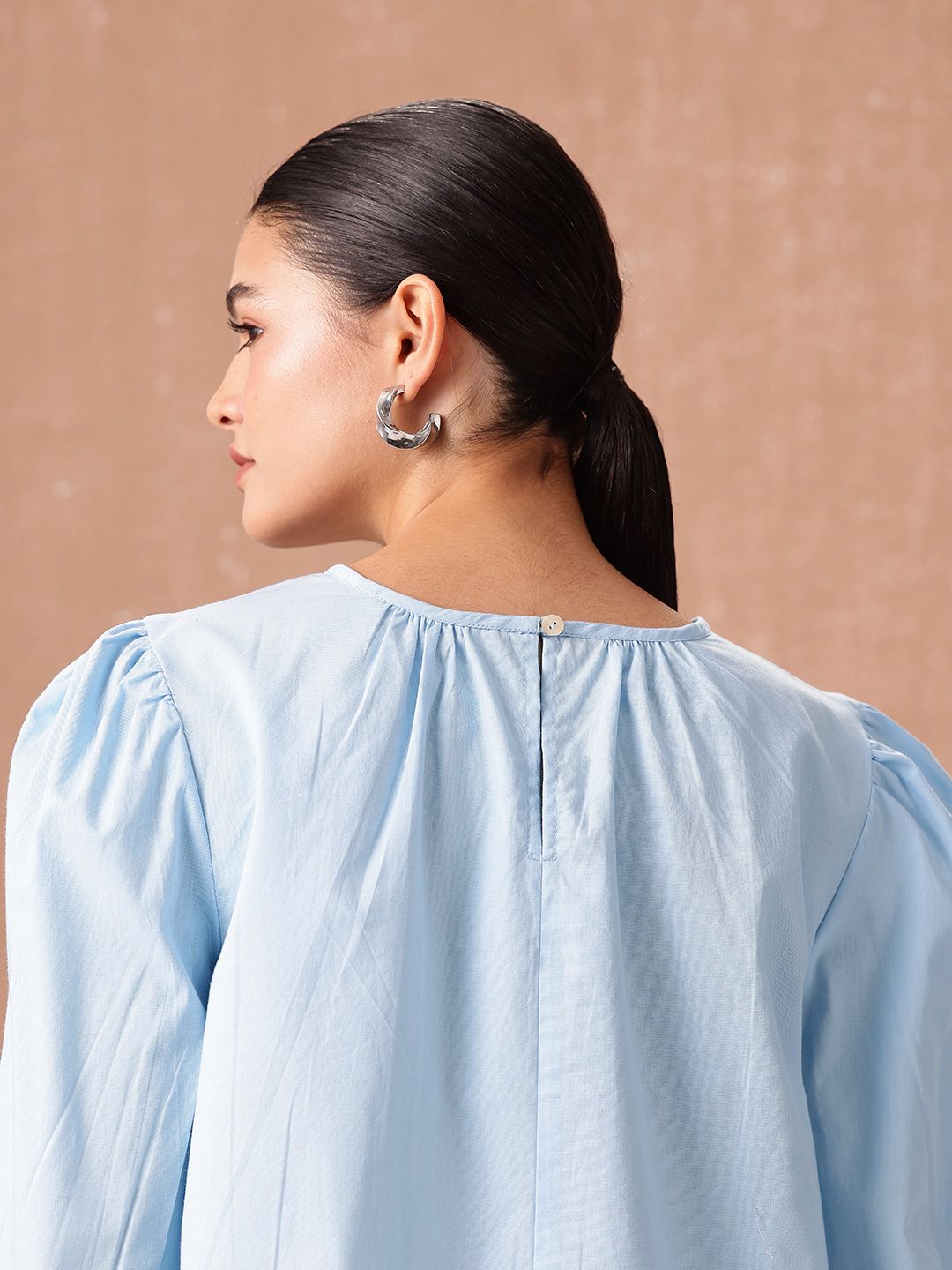 all about you Pure Cotton Puff Sleeves Gathered Top