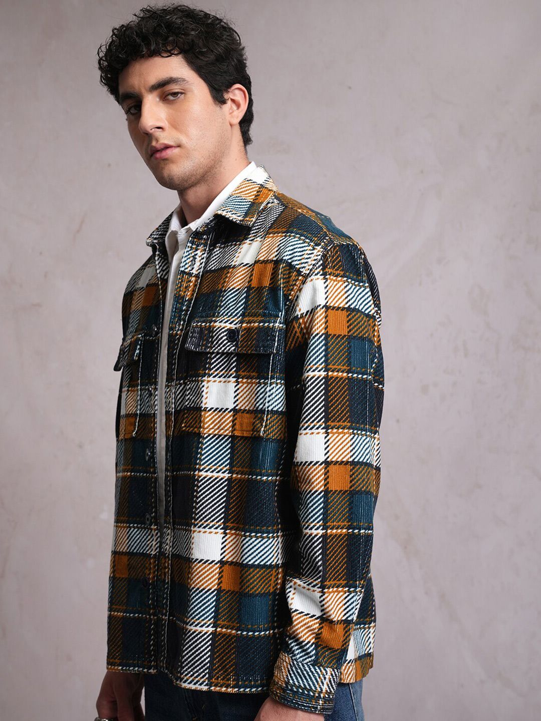 LOCOMOTIVE Corduroy Checked Utility Pocket Overshirt
