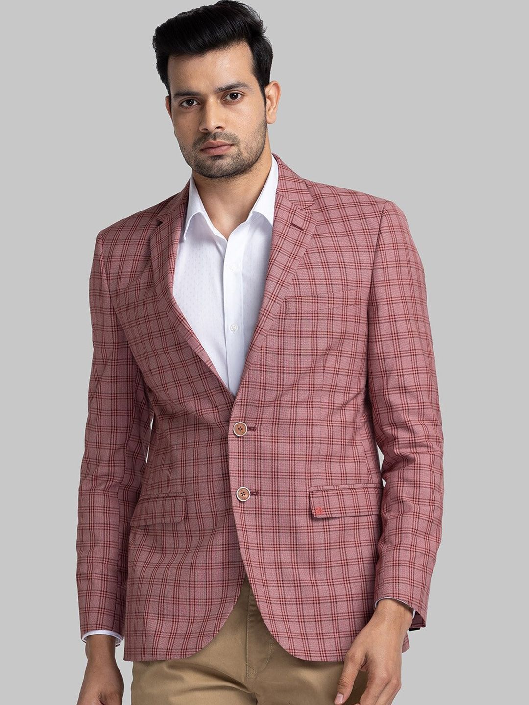 Raymond Checked Contemporary Fit Single-Breasted Blazer