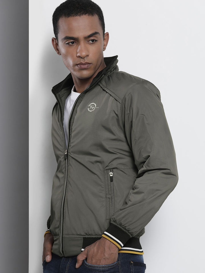 The Indian Garage Co Men Slim Fit High-Neck Zip-Front Bomber Jacket