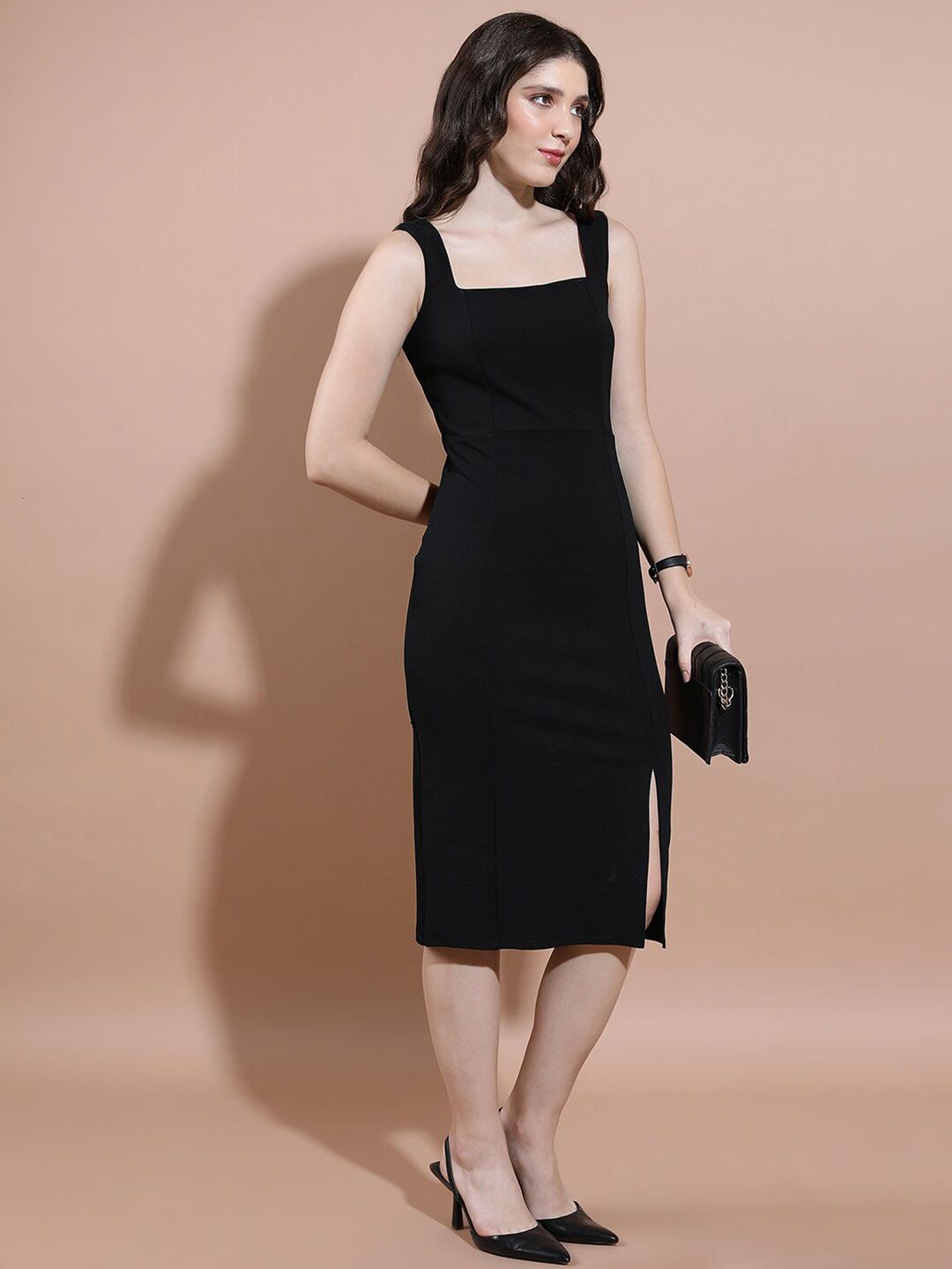 Tokyo Talkies Black Square Neck Bodycon Dress