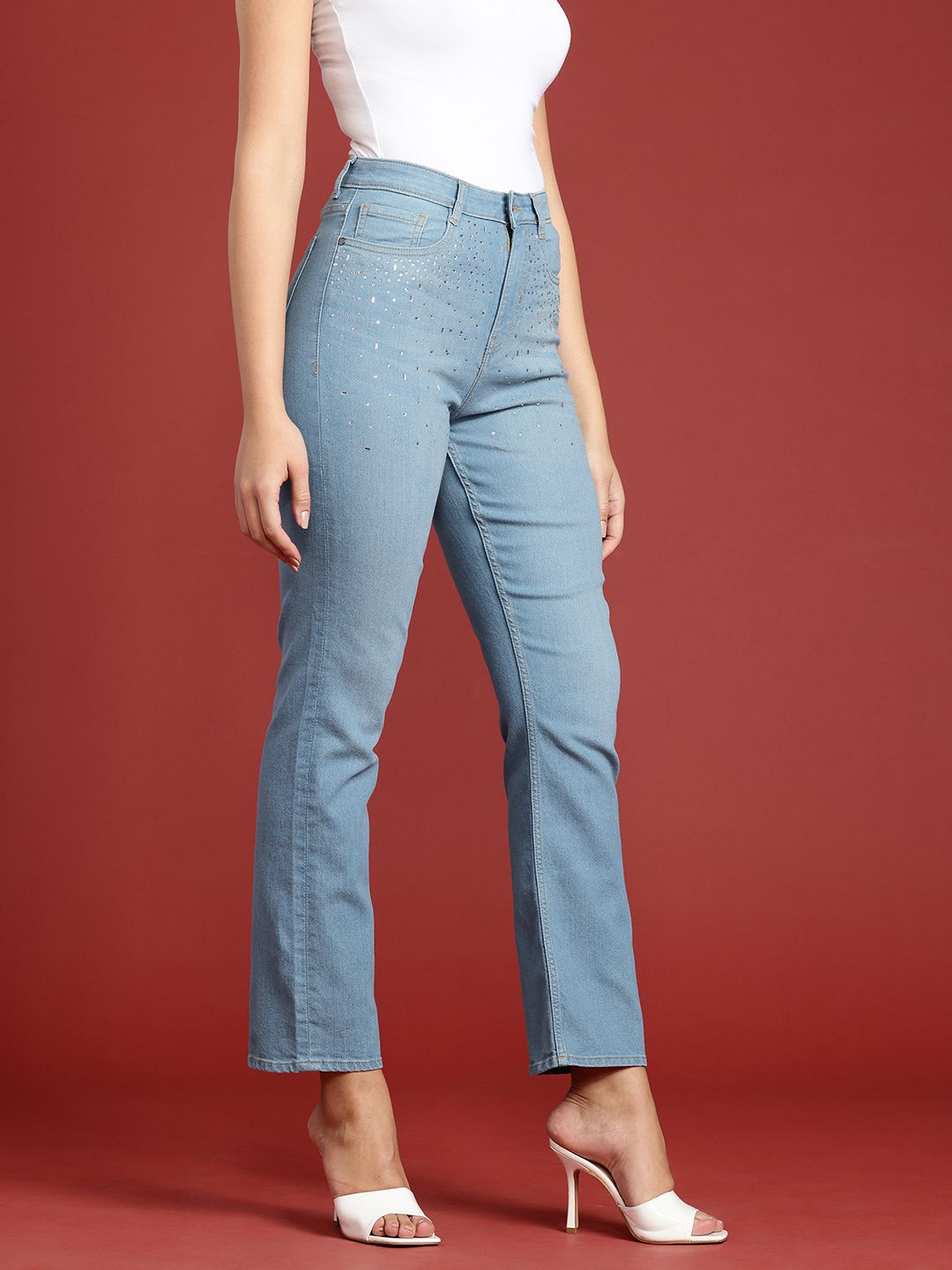 all about you Women Mom Fit Stone-Studded Stretchable Jeans