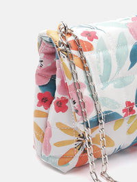 Lino Perros Floral Printed Structured Shoulder Bag with Quilted Detail