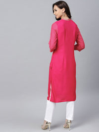 W Women Fuchsia & Golden Printed Straight Kurta