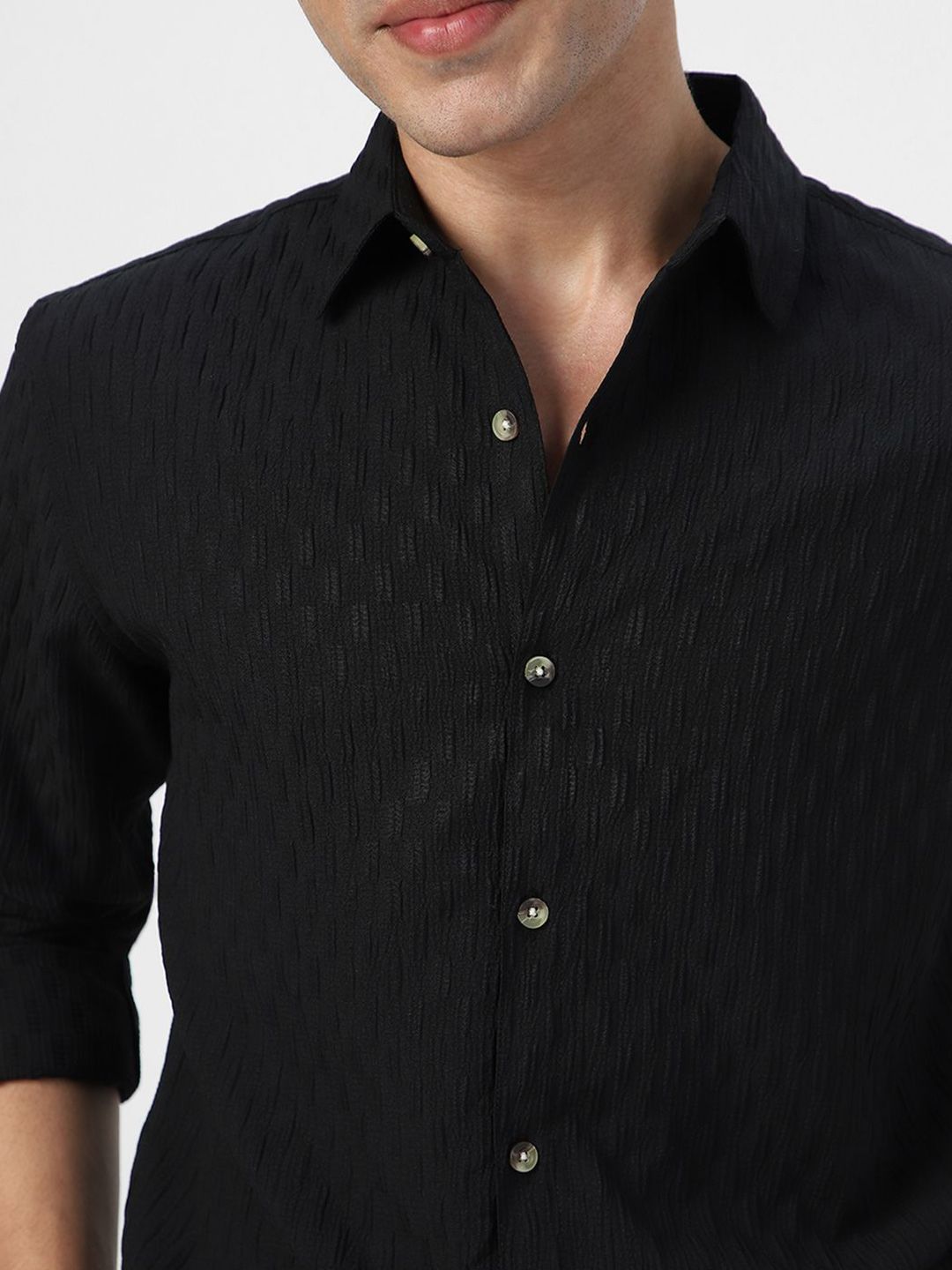 Urbano Fashion Men Spread Collar Textured Cotton Casual Shirt
