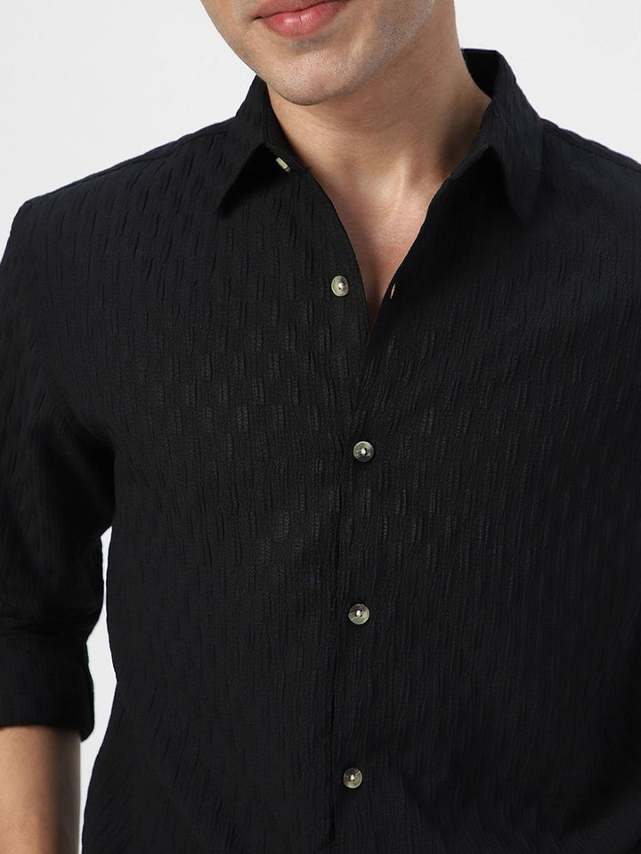 Urbano Fashion Men Spread Collar Textured Cotton Casual Shirt