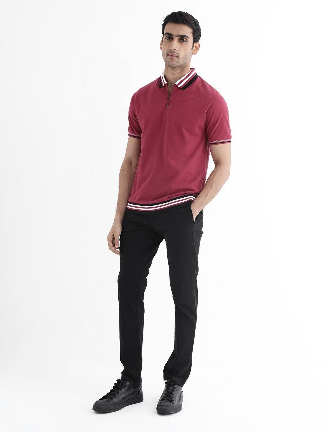 RARE RABBIT Men Polo Collar Regular Fit T-shirt