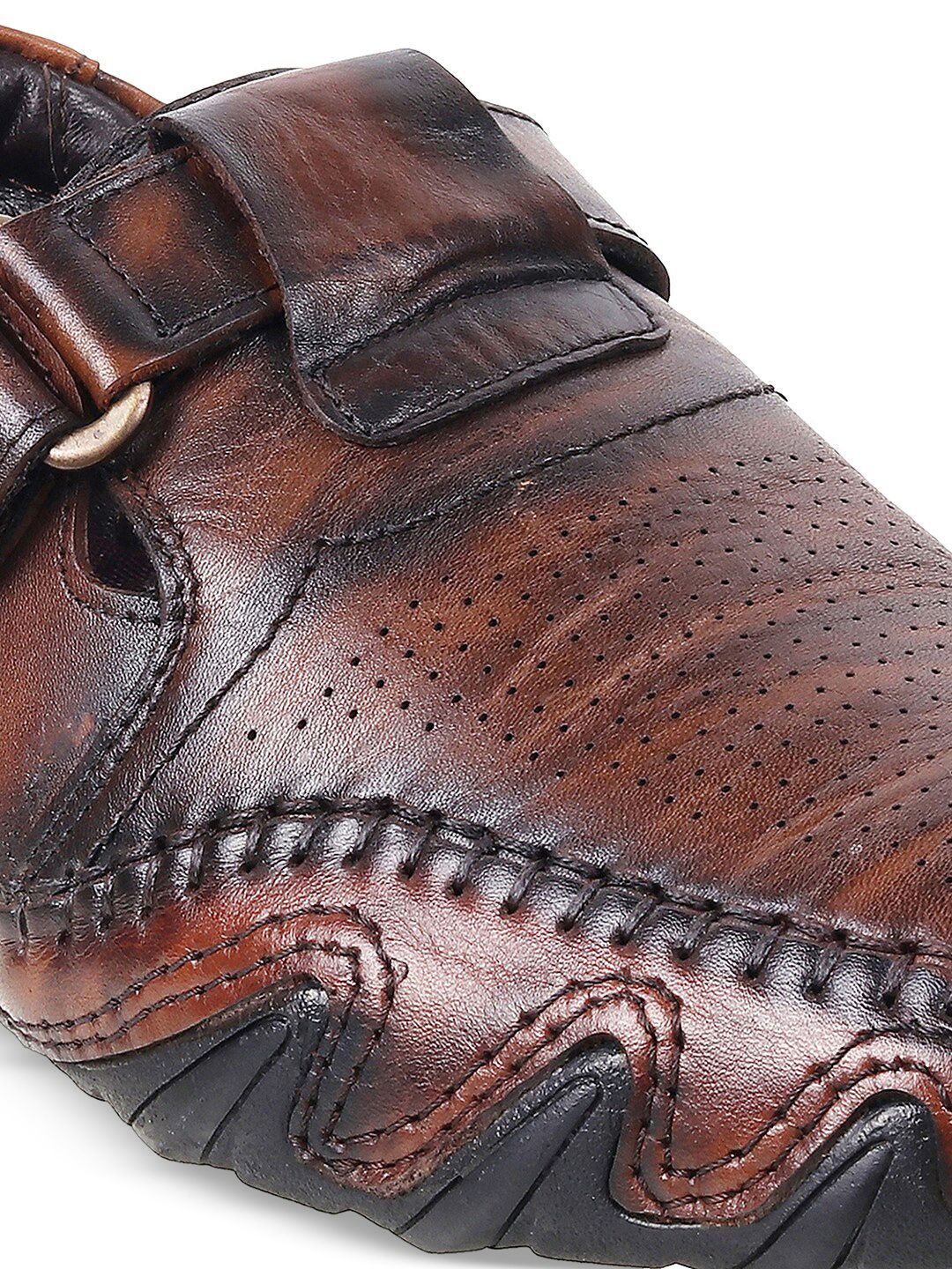 Mochi Men Tan & Black Leather Shoe-Style Sandals