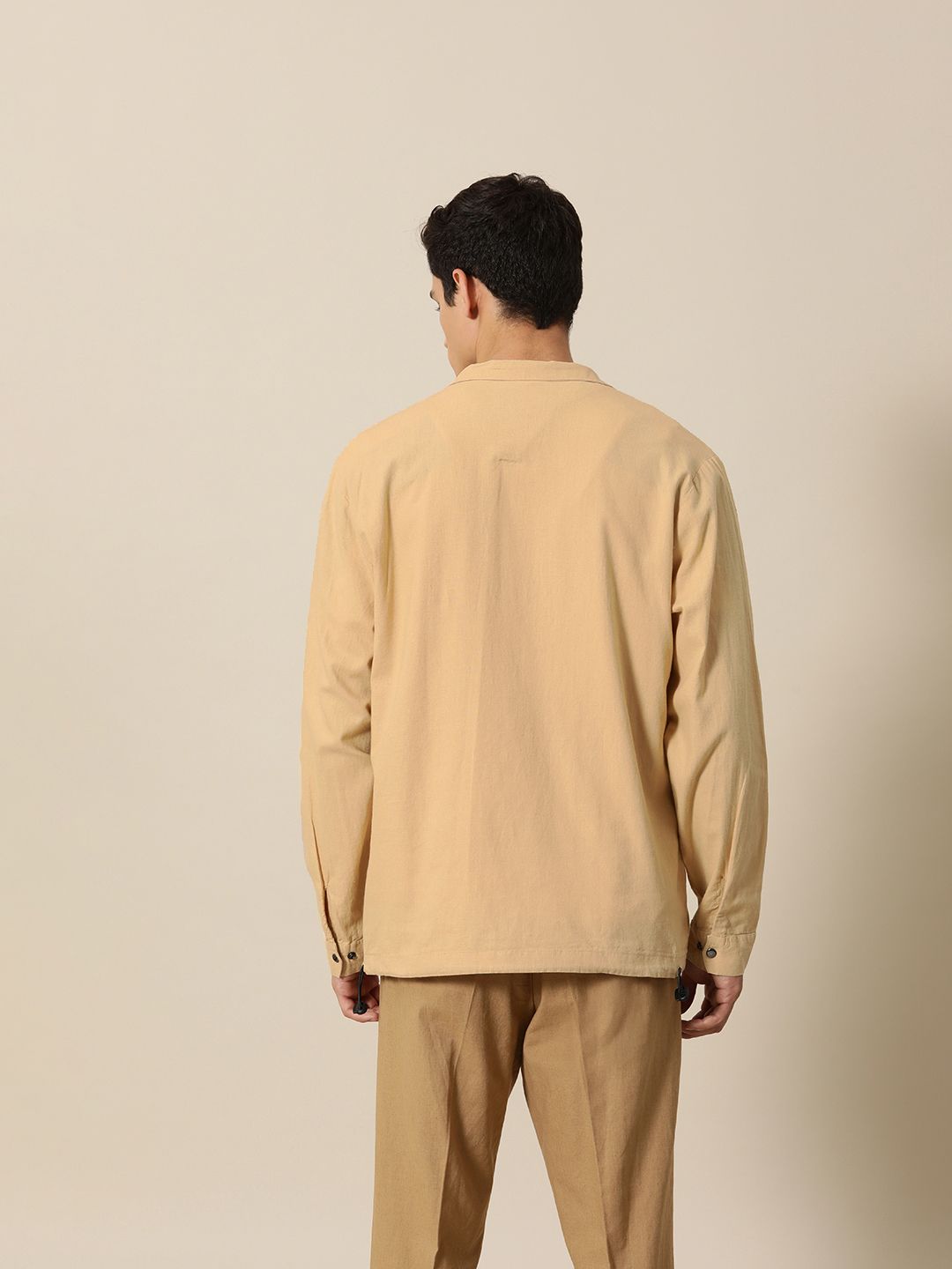 Mr Bowerbird Men Beige Linen Cotton Liberal Fit Casual Shirt