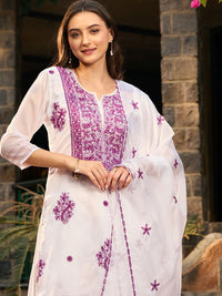 Indo Era Floral Embroidered Regular Thread Work Kurta with Trousers & Dupatta