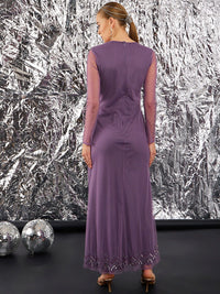 STREET 9 Lavender Print Lavender Embellished Net Sheath Dress